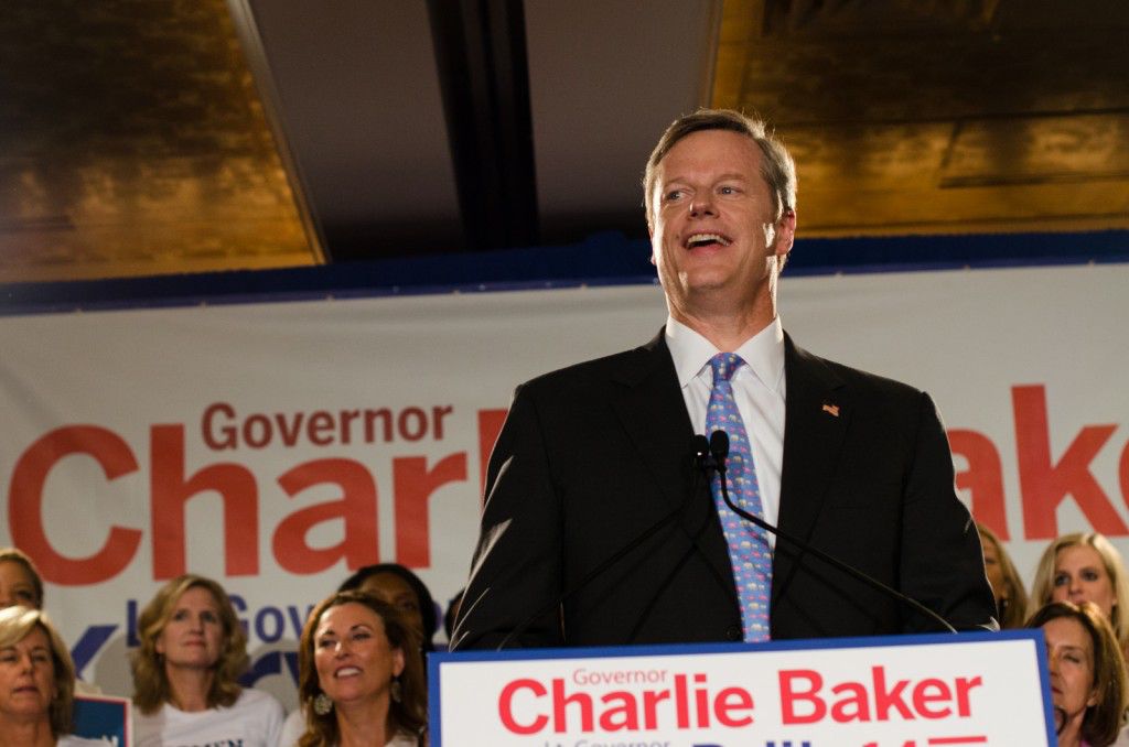 Republican gubernatorial candidate Charlie Baker speaks after winning the primary at his election party. PHOTO BY MIKE DESOCIO/DAILY FREE PRESS STAFF