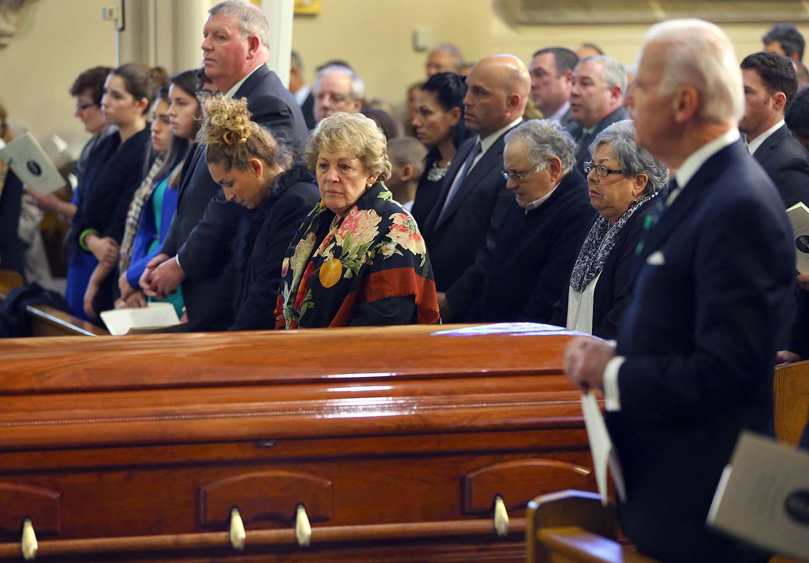 Angela Menino, wife of former Boston Mayor Thomas Menino, mourns at her husband’s funeral Monday. PHOTO COURTESY OF JOHN TLUMACKI/BOSTON GLOBE STAFF