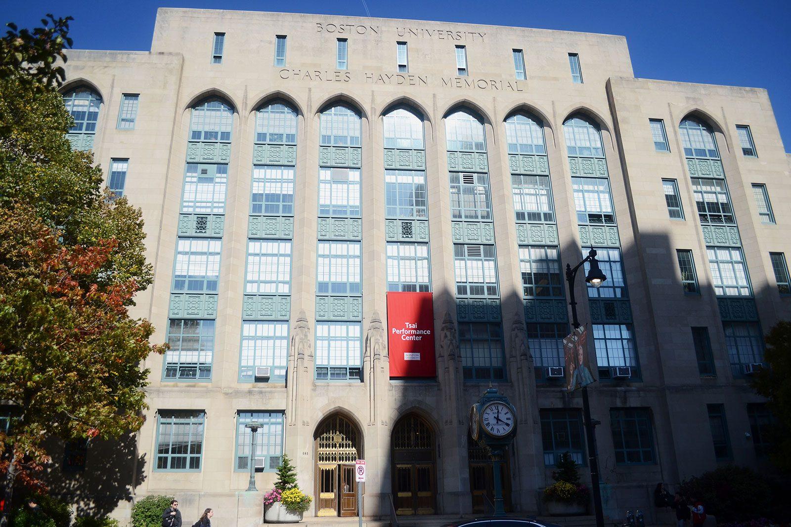 The Tsai Performance Center, located in the Boston University College of Arts and Sciences, where a pro-Hong Kong message was spray painted on the exterior around Sunday morning. CAROLINE FERNANDEZ/ DAILY FREE PRESS STAFF