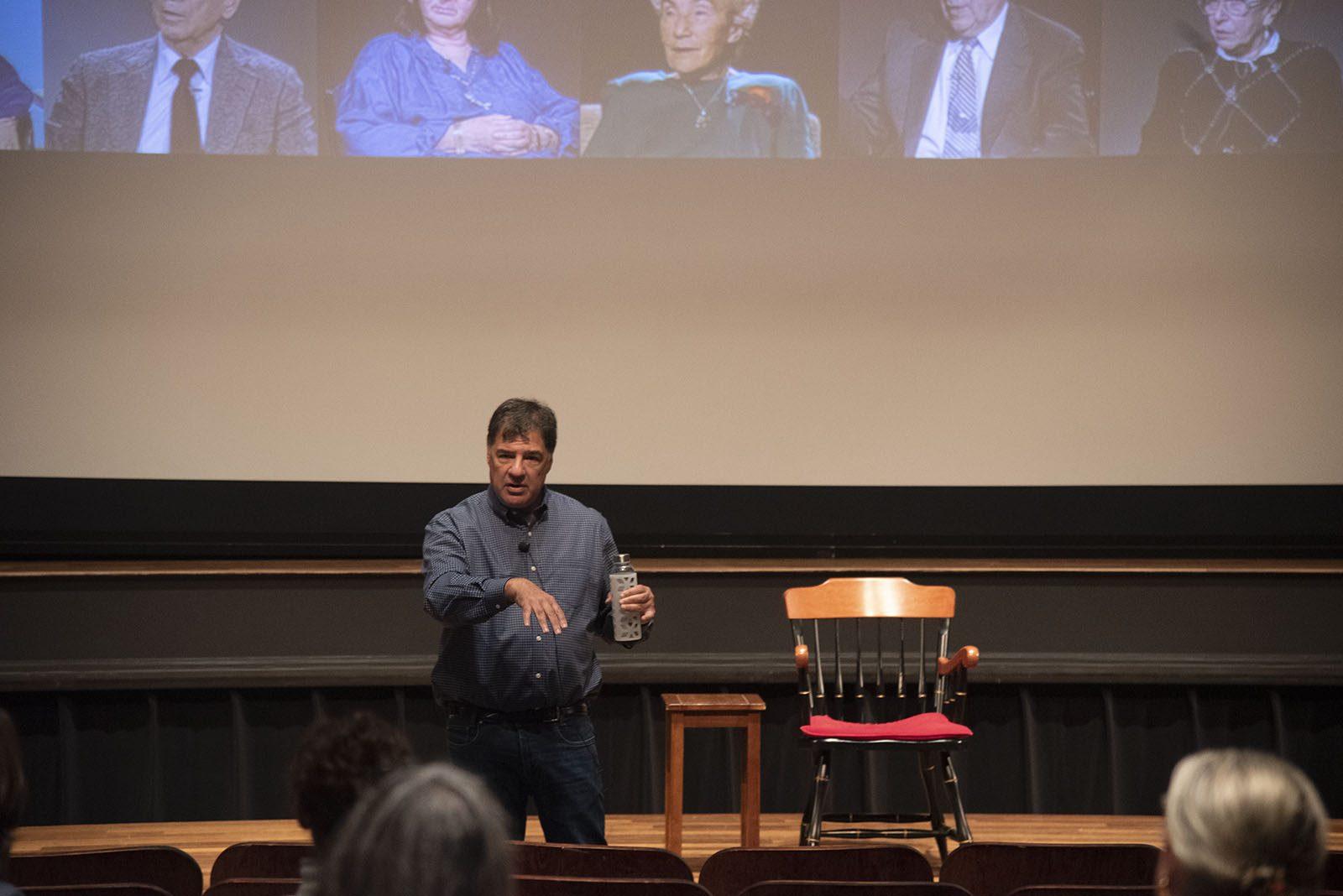 R. Harvey Bravman, producer and director of the documentary “Soul Witness,” discusses the film at the Tsai Performance Center on Monday night. DANIEL MU/ DAILY FREE PRESS STAFF