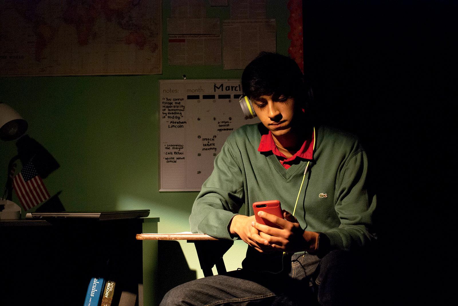Aditya Jain performs as Solomon in Boston University Stage Troupe’s “Speech and Debate.” PHOTO BY BILLY BEVEVINO/ DAILY FREE PRESS STAFF