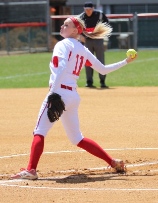 Melanie Russell fanned 11 batters in BU's first game against Lehigh. PHOTO BY ALEXANDRA WIMLEY/DAILY FREE PRESS STAFF