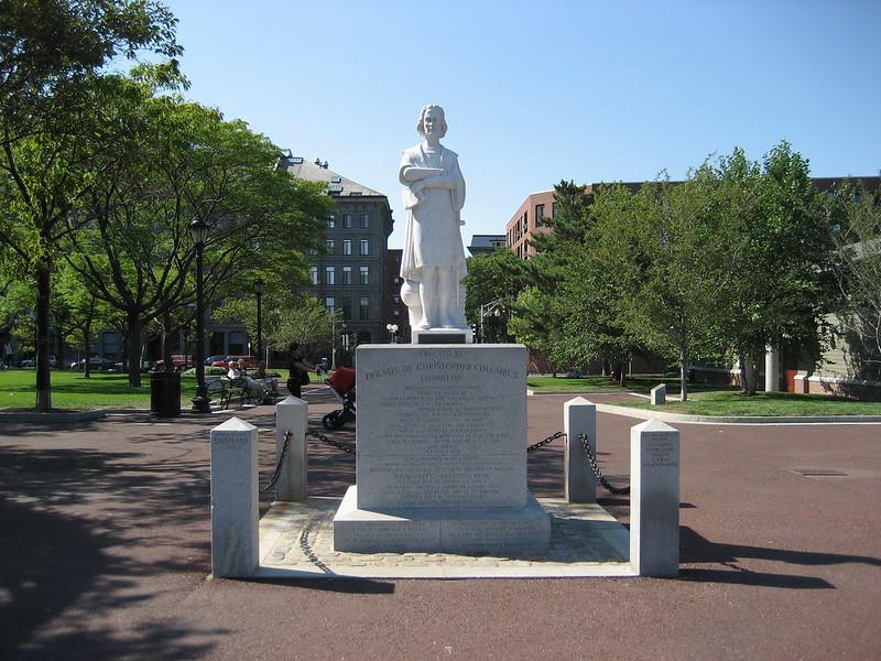 The Christopher Columbus statue in the North End, beheaded in June, will not return to Christopher Columbus Park. Instead, a new statue that celebrates Italian heritage will take its place. COURTESY OF KATHRYN ROTONDO VIA FLICKR