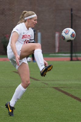 Senior defender Rachel Bloznalis added to her impressive season with a goal Saturday. PHOTO BY KELSEY CRONIN/ DAILY FREE PRESS STAFF 