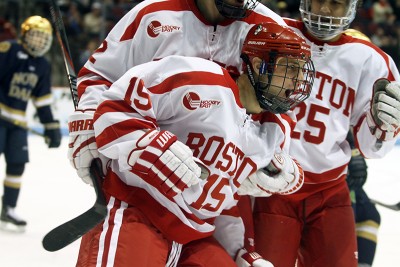 Sophomore forward Nick Roberto scored his third goal of the season Friday against the University of Notre Dame. PHOTO BY MAYA DEVEREAUX/DAILY FREE PRESS STAFF