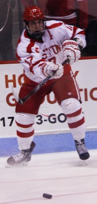 Senior assistant captain Evan Rodrigues is in the midst of an eight-game point streak. PHOTO BY ALEXANDRA WIMLEY/DAILY FREE PRESS STAFF