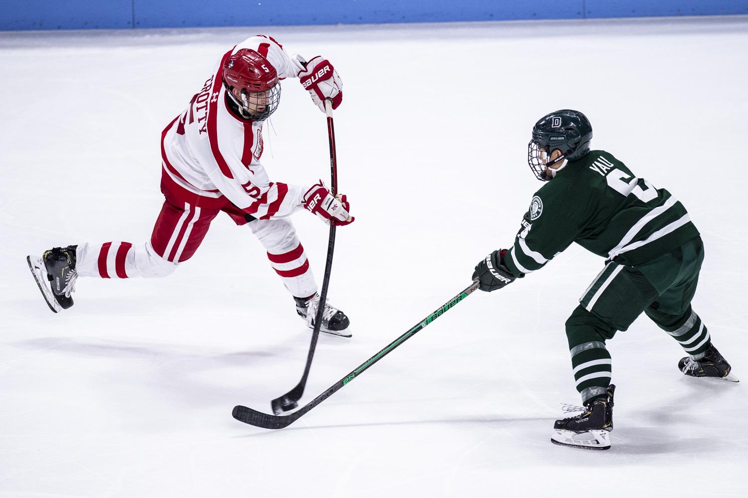 Boston University men’s hockey in a game against Dartmouth in December 2018. MADDIE MALHOTRA/ DFP FILE