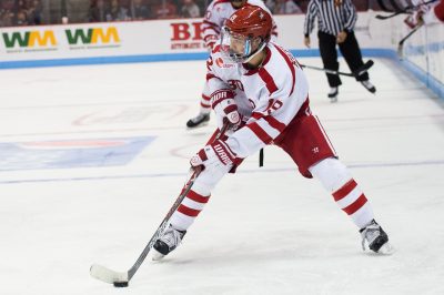 Clayton Keller netted a hat trick in his first game for BU. PHOTO BY MADDIE MALHOTRA