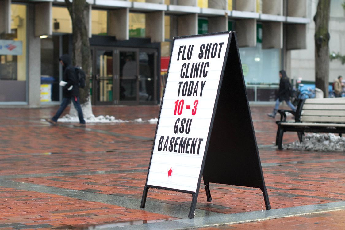 Flu shots are offered to Boston University students and staff in the George Sherman Union basement and other locations to prevent sickness from spreading in the BU community.  PHOTO BY HEATHER GOLDEN/DAILY FREE PRESS