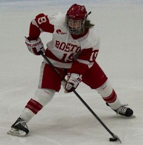 Terrier Redshirt senior forward Jenelle Kohanchuk contributed to BU’s come-from-behind win, scoring two goals in the victory over UConn. MICHAEL CUMMO/DAILY FREE PRESS STAFF