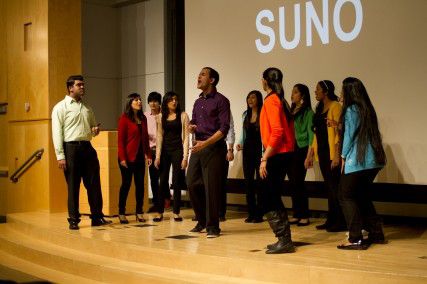 Suno, BU’s Indian a capella fusion group, performs a Nourish Intenational show. Photo by Michelle jay / Daily Free Press Staff  