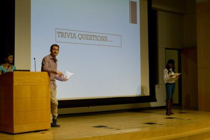 Nourish board members play a cultural trivia game with the audience at the “Cutural Jam: Benefit Show.” Photo by Michelle Jay / Daily Free Press Staff  