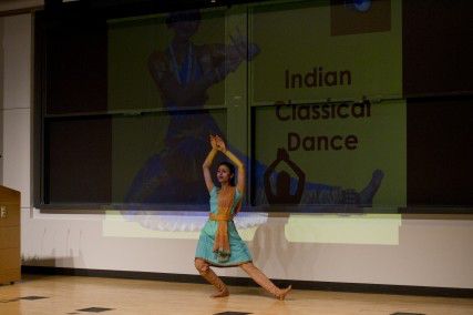 Nourish president, Pooja Shah, does a traditional Indian dance at the benefit show.  Photo by Michelle jay / Daily Free Press Staff 