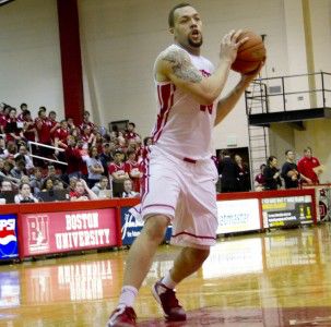 Terrier junior forward Dom Morris came one rebound shy of a double-double, scoring 18 points and grabbing nine boards in BU’s 79–69 victory against Albany at Case Gymnasium. MICHELLE JAY/DAILY FREE PRESS STAFF