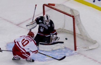 Terrier freshman Danny O’Regan scored a goal in BU’s 3–2 loss to Northeastern University in the semifinals of the Beanpot tournament. MICHELLE JAY/DAILY FREE PRESS STAFF