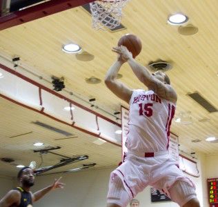 Terrier junior forward Dom Morris had a career game with 20 points on 9-of-13 shooting in a great winning effort against the University of Maine at Case Gym. MICHELLE JAY/DAILY FREE PRESS STAFF