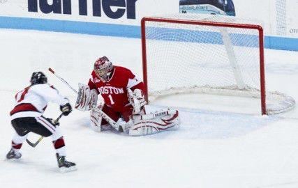 MICHELLE JAY/DAILY FREE PRESS STAFF Terrier junior goaltender Kerrin Sperry has been on fire, averaging 37 saves per game in her last 3 contests.