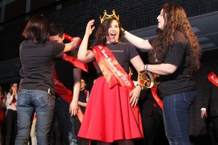 College of Engineering senior Ana Sofia Camacho is crowned as Miss BU 2013 Friday, March 22 at BU Central. Her partner is College of Engineering senior Marvin Roxas. PHOTO BY HILLARY LARSON/DAILY FREE PRESS STAFF