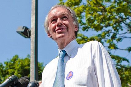 Ed Markey bears his “my vote counted” sticker after casting his ballot Tuesday morning for the Massachusetts Special Senate election at the Malden Housing Authority office. PHOTO BY KENSHIN OBUKO/DAILY FREE PRESS STAFF