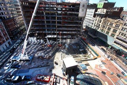 Construction on the Millenium Tower project began September 17th on the site of the former Filene’s Basement department store in Downtown Crossing. PHOTO BY EMILY ZABOSKI/DAILY FREE STAFF