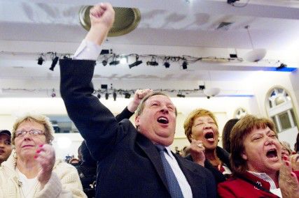 Stephen Scapicchio cheers among supporters during John Connolly’s speech after Connolly advanced to the general election in November for mayor of Boston. PHOTO BY MICHELLE JAY/DAILY FREE PRESS STAFF