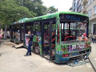 Buses often acted as barricades between the riot police and the protesters. PHOTO COURTESY OF NUMAN AKSOY