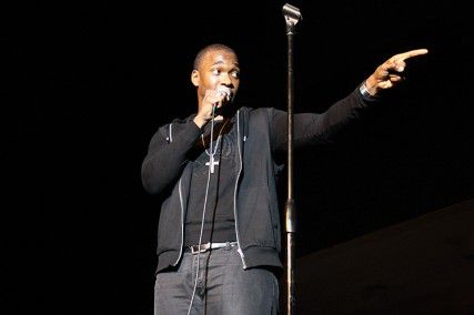 Saturday Night Live’s Jay Pharaoh performs Friday night at Metcalf Ballroom. The stand-up comedy event was organized by the Student Activities Programming Team as their first show of the 2013-14 academic year. PHOTO BY MAYA DEVEREAUX/DAILY FREE PRESS STAFF.