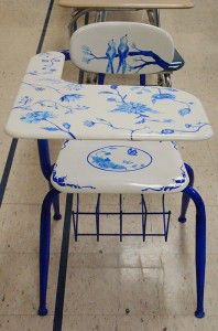 College of Arts and Sciences alumna Hila Landesman created the Chair Project, which decorated chairs in CAS Room 208 (above) and B18A (below). PHOTO BY JUSTIN AKIVA/DAILY FREE PRESS CONTRIBUTOR 