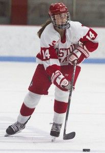 MICHELLE JAY/DAILY FREE PRESS STAFF Freshman forward Maddie Elia notched the first goal of her collegiate career in the second period of Saturday’s game against Yale University. 
