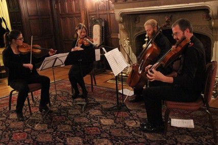 BU College of Fine Arts  students play the first movement of Mendelssohn’s quartet in F-Minor at the late Professor Krzysztof Michalski’s memorial service Monday evening. PHOTO BY ALEXANDRA WIMLEY/DAILY FREE PRESS STAFF