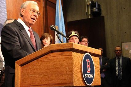 Boston Mayor Thomas Menino discussed safety guidelines for Red Sox fans to follow during the World Series Tuesday morning in City Hall. PHOTO BY ALEXANDRA WIMLEY/DAILY FREE PRESS STAFF