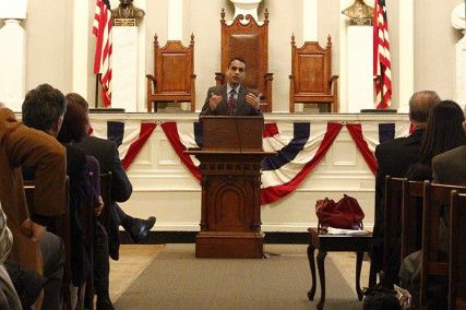 Siddarth Kara, director of Harvard University’s Program on Human Trafficking and Modern Slavery, speaks at the 2013 Najarian lecture on Human Rights Thursday evening at Faneuil Hall. PHOTO BY ALEX HENSEL/DAILY FREE PRESS STAFF
