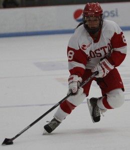 MICHELLE JAY/DAILY FREE PRESS STAFF Junior forward Kayla Tutino was on the ice for all three Terrier goals as BU beat Northeastern in the Terriers’ first conference game of the season. 