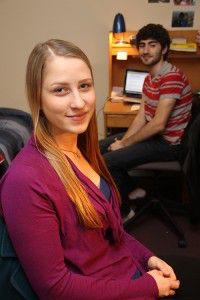 Sophomores Maya Inozemtseva and Daniel Smith sit in their room in Danielsen Hall Monday afternoon. Inozemtseva and Smith are the first Boston University students to live in newly available Gender Neutral Housing on campus. PHOTO BY KIERA BLESSING/DAILY FREE PRESS STAFF