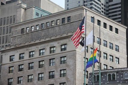 A rainbow flag flies over City Hall during Boston’s Annual Boston Pride Festival in June 8.The U.S. Senate approved a bill 64-32 that bans workplace discrimination against gay, bisexual and transgender Americans Thursday. PHOTO BY SARAH SIEGEL/DAILY FREE PRESS STAFF