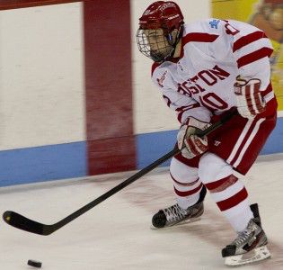 MICHELLE JAY/DAILY FREE PRESS STAFF Sophomore Danny O’Regan was named Hockey East Warrior Hockey Co-Player of the Week after a three-point weekend against Providence. 