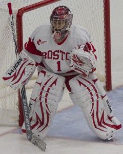 MICHELLE JAY/DAILY FREE PRESS STAFF Senior goaltender Kerrin Sperry looks to help BU win its second Hockey East title in as many years.  