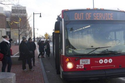 Recent cold weather has prompted students to complain more than usual about the BU Bus delays. PHOTO BY KYRA LOUIE/DAILY FREE PRESS CONTRIBUTOR