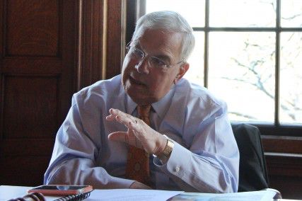 Former Boston Mayor Thomas Menino discussed his plans for the semester at Boston University Tuesday morning, which include weekly office hours open to students and a panel concerning April’s marathon. PHOTO BY ALEXANDRA WIMLEY/DAILY FREE PRESS STAFF