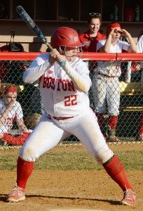 FALON MORAN/DAILY FREE PRESS  STAFF Senior first baseman Chelsea Kehr had two hits and also drove in two runs in BU’s 11-1 win versus Holy Cross. 