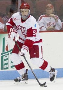 MICHELLE JAY/DAILY FREE PRESS  FILE PHOTO The loss of defenseman Matt Grzelcyk in January dealt a huge blow to the Terriers’ power-play unit. 