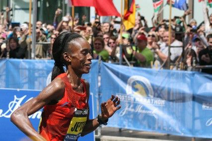MAYA DEVEREAUX/DAILY FREE PRESS STAFF Women’s champion Rita Jeptoo of Kenya won her second consecutive Boston Marathon and finished the course in a record time of two hours, 18 minutes and 57 seconds.