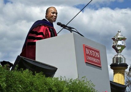 Massachusetts Gov. Deval Patrick gives advice to graduating Boston University seniors during his May 18 commencement address at the school. PHOTO BY RODRIGO BONILLA/DAILY FREE PRESS STAFF