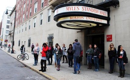 Myles Standish Hall is located just off Kenmore Square and features suites, dorms and singles. PHOTO BY KAT SORENSEN/DAILY FREE PRESS STAFF