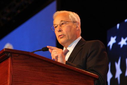 Don Berwick, gubernatorial candidate, shares his goals for the Commonwealth with the convention body. PHOTO BY FELICIA GANS/DAILY FREE PRESS STAFF