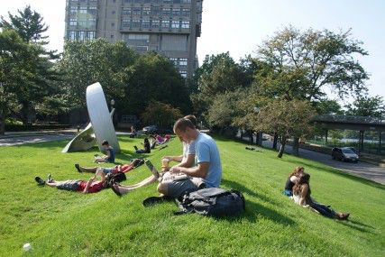 The BU Beach - though not really a beach - is located behind Marsh Plaza and is a great spot for students to relax, study, and hang out. PHOTO BY JACKIE ROBERTSON/DAILY FREE PRESS STAFF
