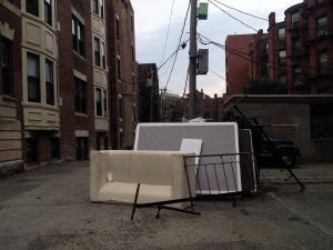 During Allston Christmas, students moving in and out of residences for the new school year often leave furniture on the sidewalks, creating a hazard for pedestrians. PHOTO BY EMILY ZABOSKI/DAILY FREE PRESS STAFF