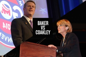 Massachusetts Attorney General Martha Coakley will face off Charlie Baker in the November gubernatorial race. PHOTOS BY FALON MORAN AND FELICIA GANS, GRAPHIC BY CLINTON NGUYEN/DAILY FREE PRESS STAFF