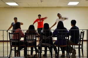Boston University students practice a routine in front of BU Jalwa members in hopes of being chosen for the team. PHOTO BY TRISHA THADANI/DAILY FREE PRESS STAFF