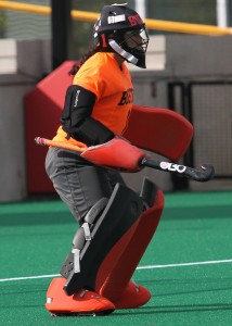 Senior goalkeeper Valentina Cerda Eimbcke recorded five saves against Northeastern. PHOTO BY MICHELLE JAY/DFP FILE PHOTO